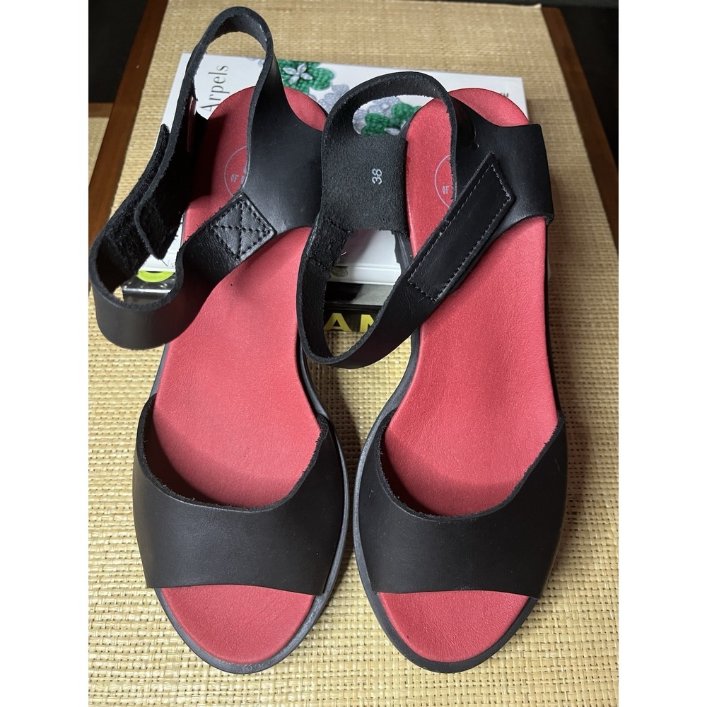Loints of Holland Black Leather Ankle Strap Sandals with Red Insole Size EU 38